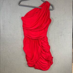 Soprano one shoulder ruched draped dress. Coral. Size M